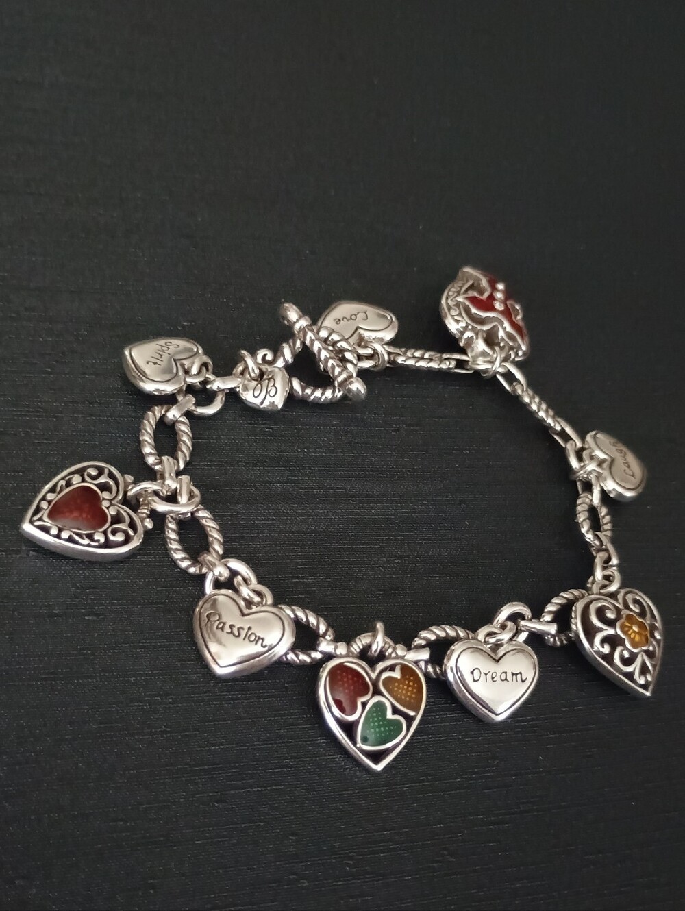 Vintage Brighton 2005 Like New Silver Heart Charm Bracelet Inspirational